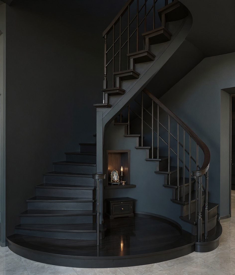 Pooja Under L Stair — Charcoal Minimal
