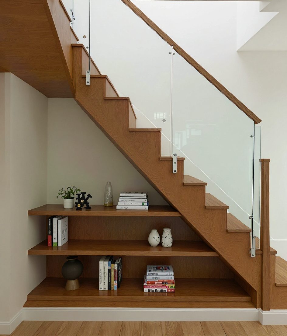 Under Stair Display Storage — Warm Oak