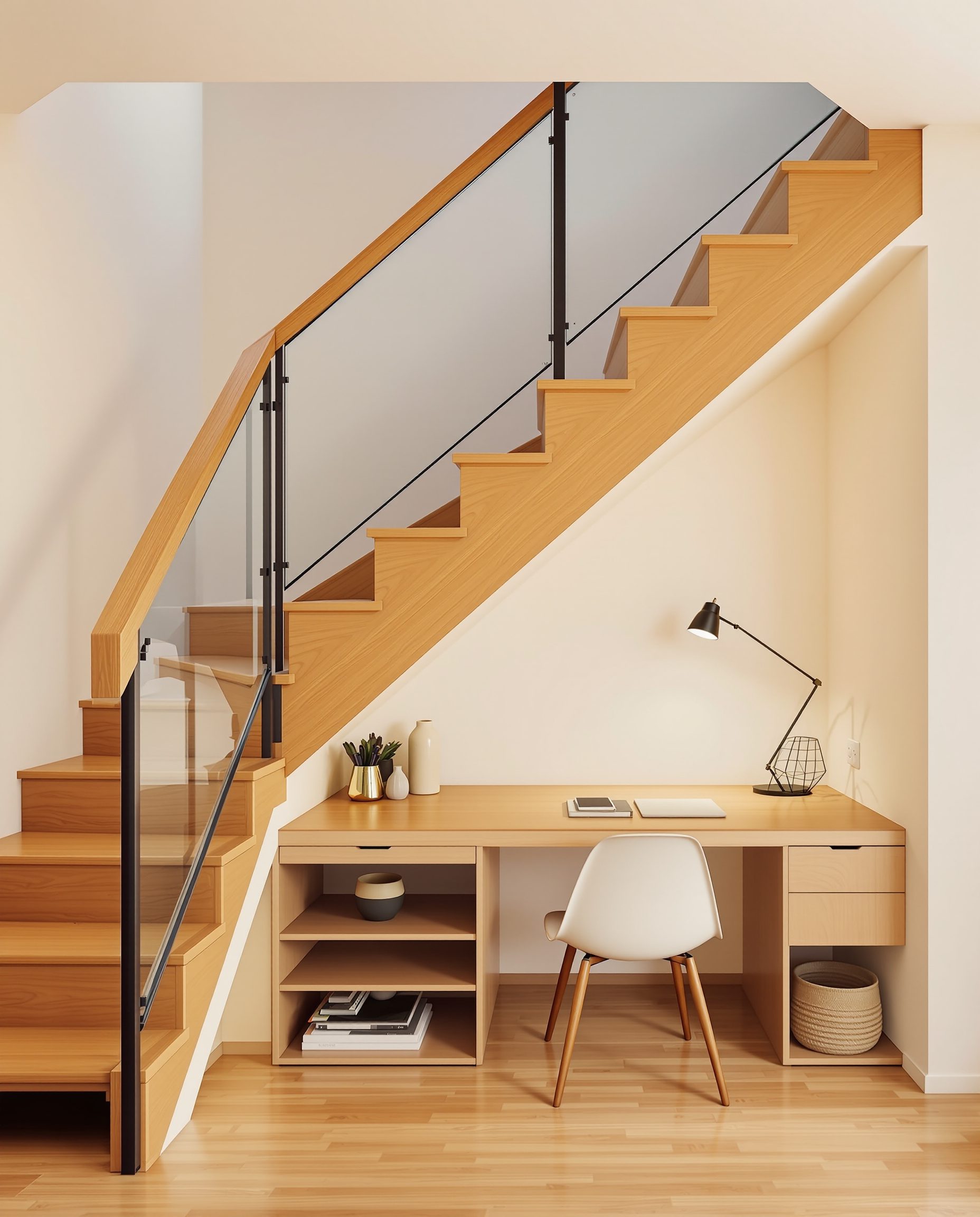 Under Stair Study Nook — Warm Oak