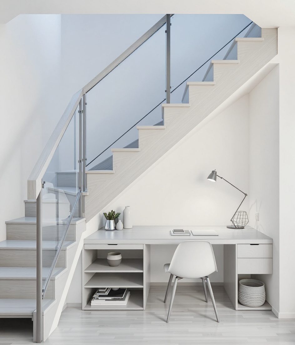 Under Stair Study Nook — White Modern