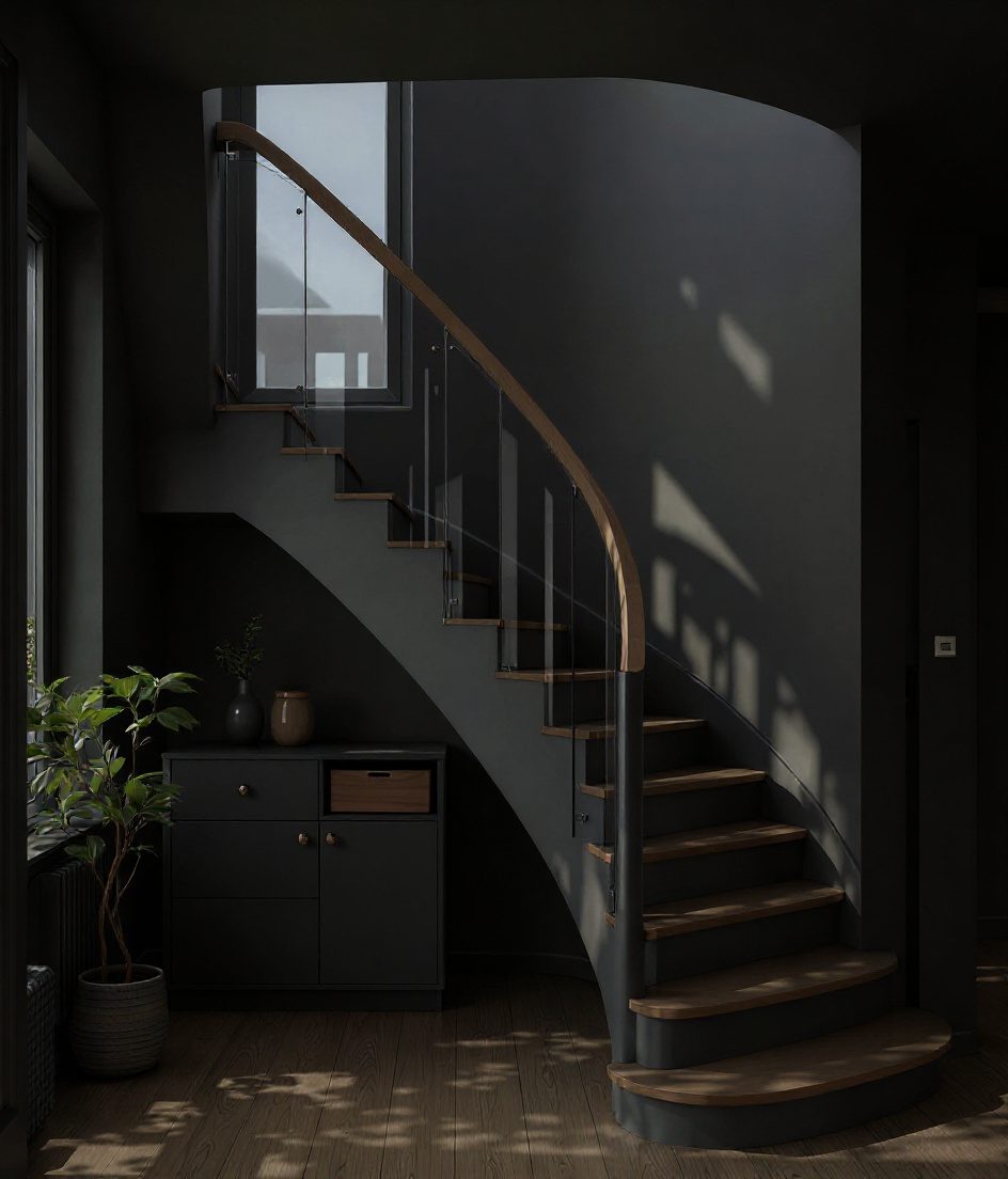 White L Bright Stair — Charcoal Minimal