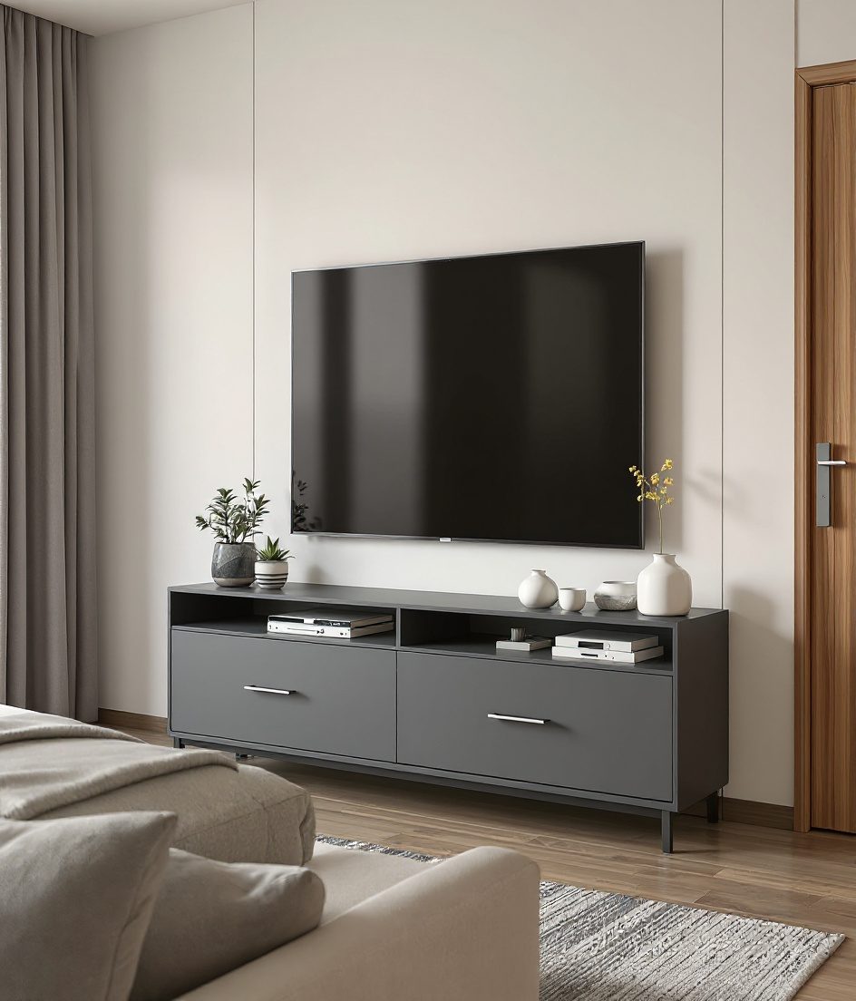 Bedroom TV Unit With Storage — Charcoal Minimal