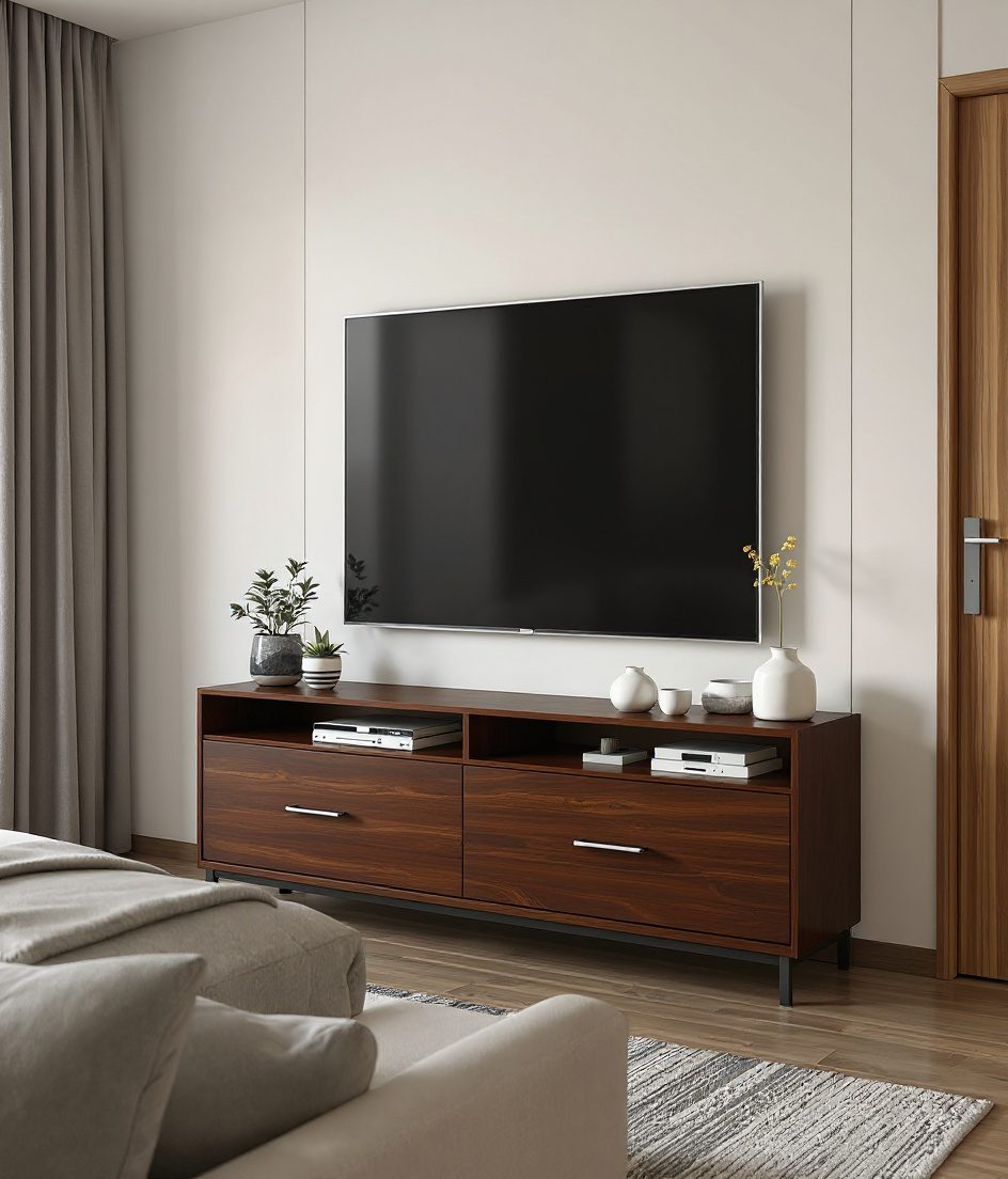 Bedroom TV Unit With Storage — Walnut Classic