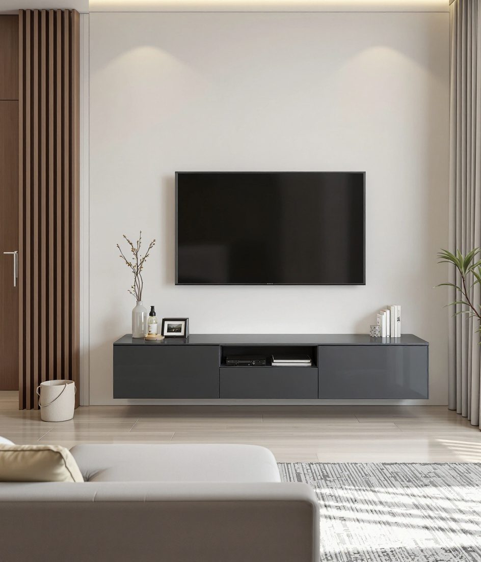 Compact TV Unit For Small Living — Charcoal Minimal
