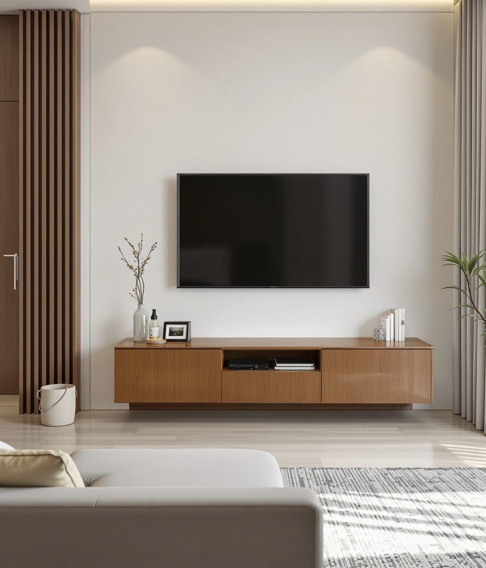 Compact TV Unit For Small Living — Warm Oak