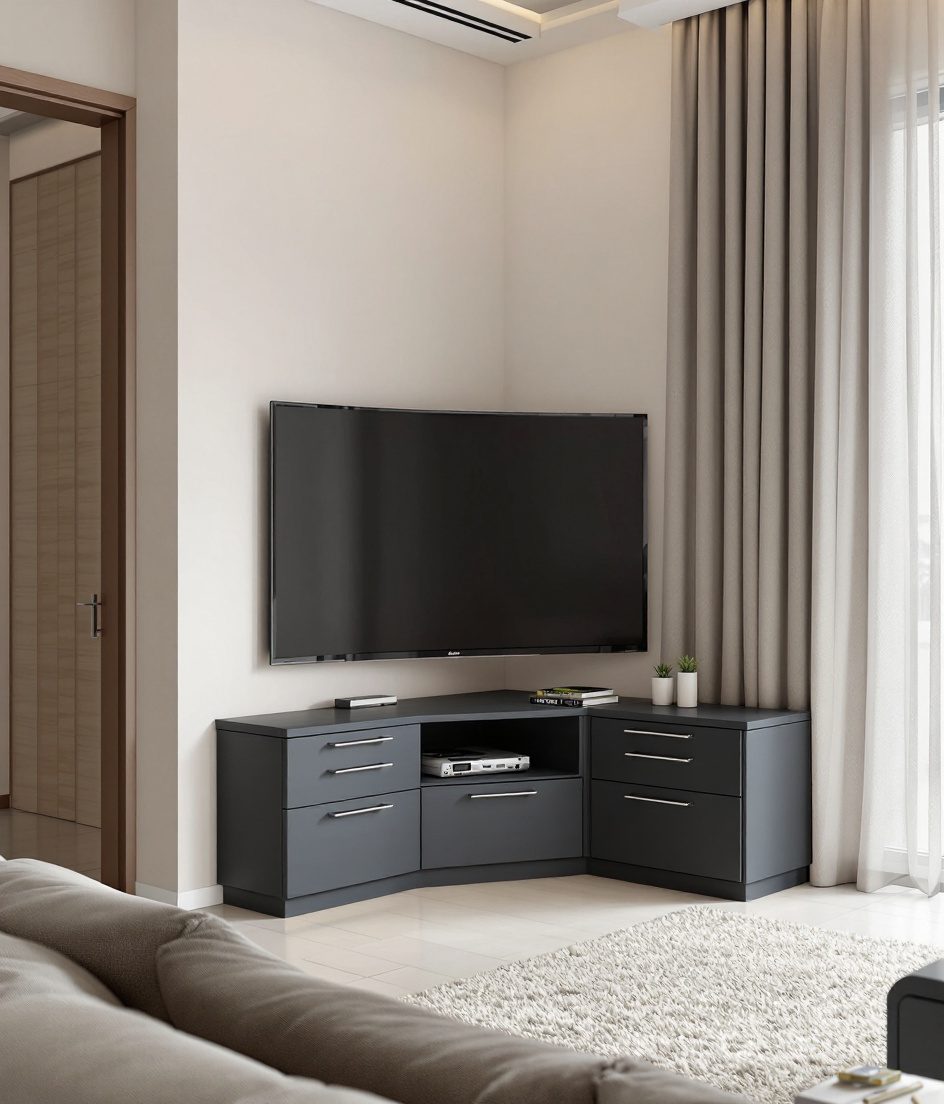 Corner TV Unit — Charcoal Minimal