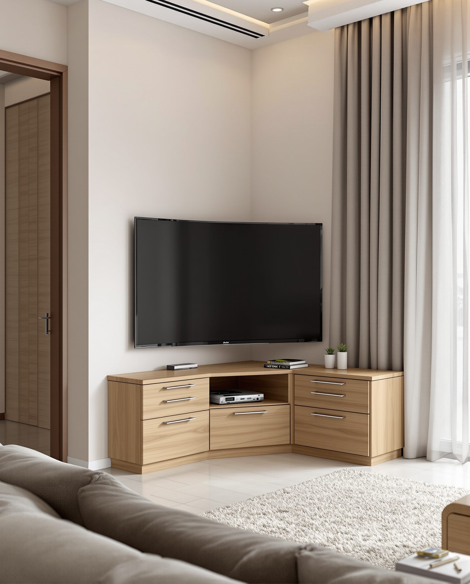 Corner TV Unit — Warm Oak
