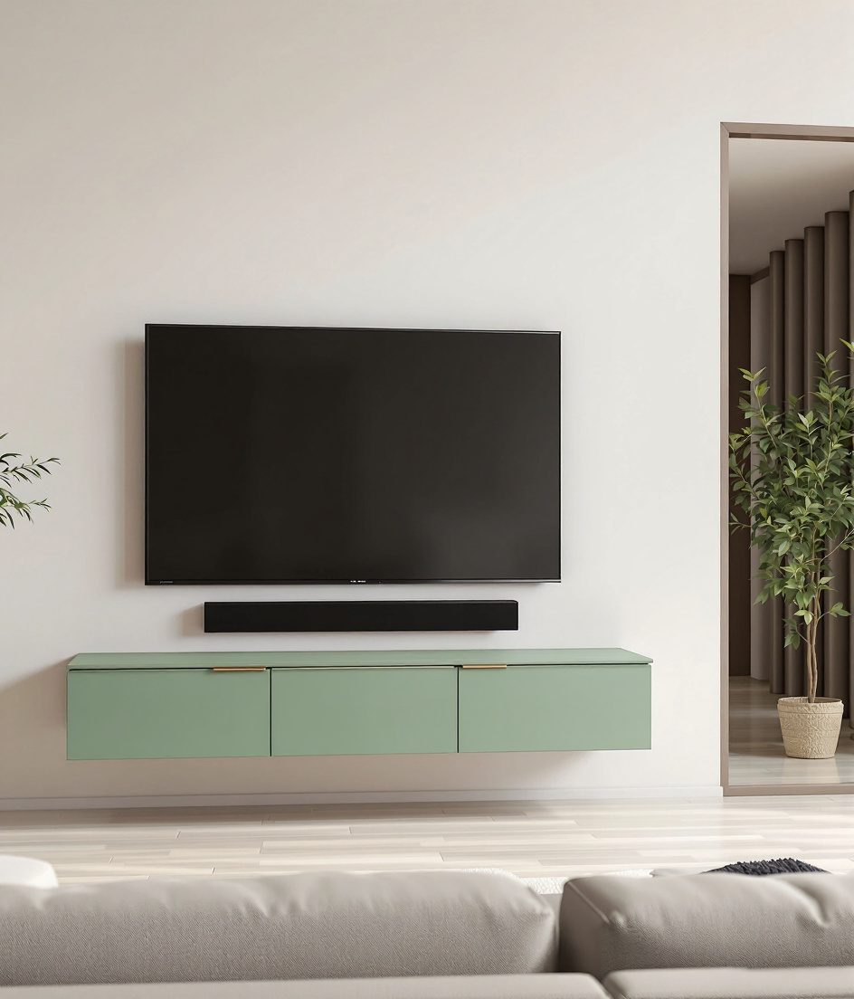 Floating TV Unit With Cabinet — Sage & Brass