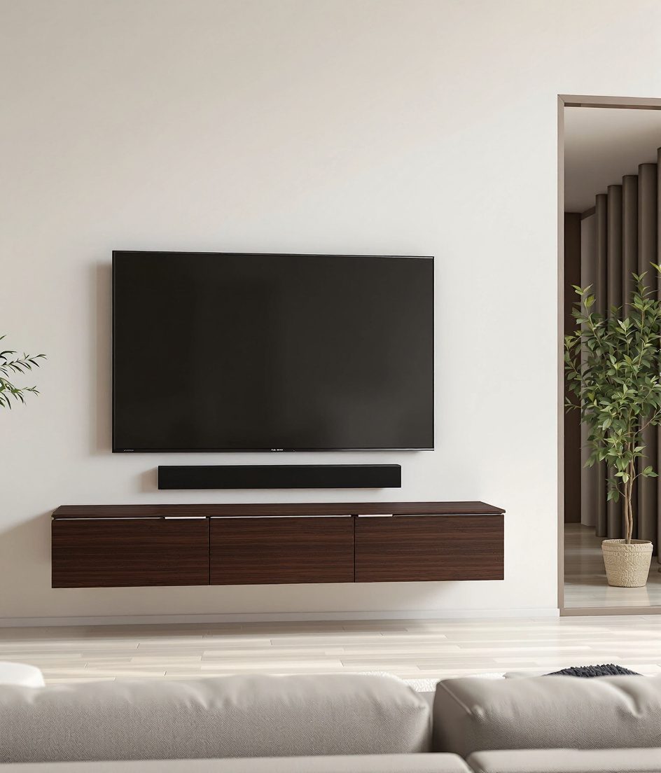 Floating TV Unit With Cabinet — Walnut Classic
