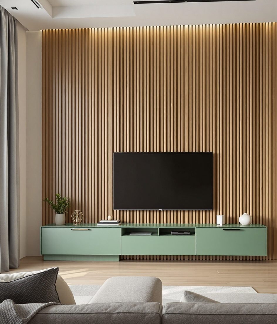 Fluted-Panel TV Unit — Sage & Brass