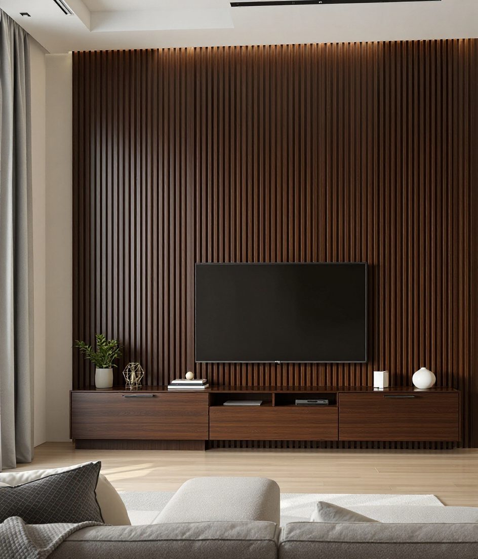 Fluted-Panel TV Unit — Walnut Classic