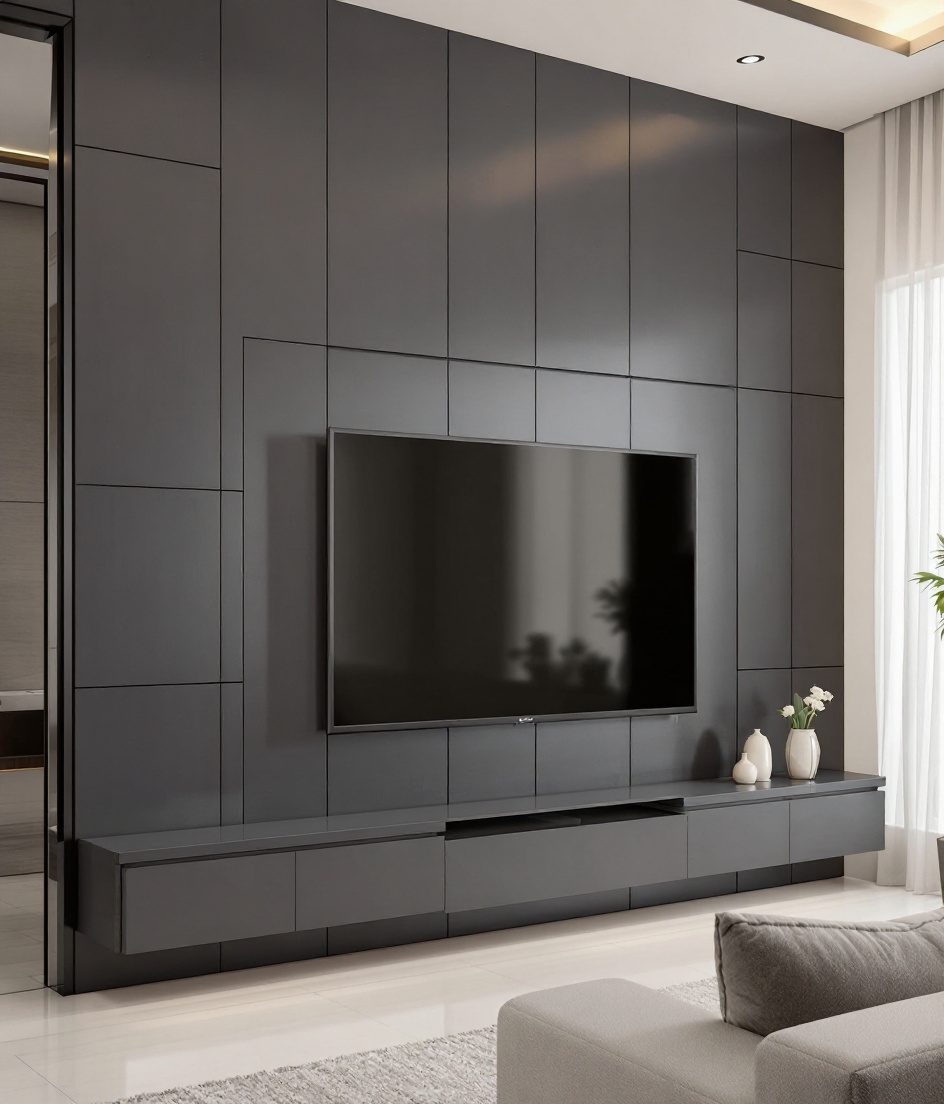 Full-Wall TV Panelling — Charcoal Minimal