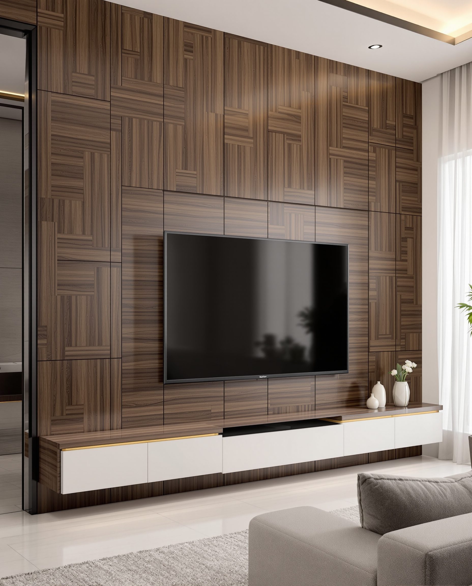 Full-Wall TV Panelling — Walnut Classic