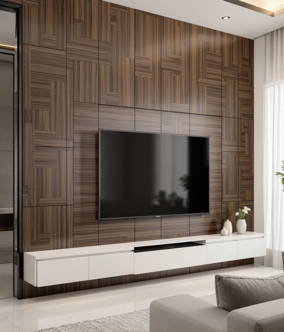 Full-Wall TV Panelling — White Modern