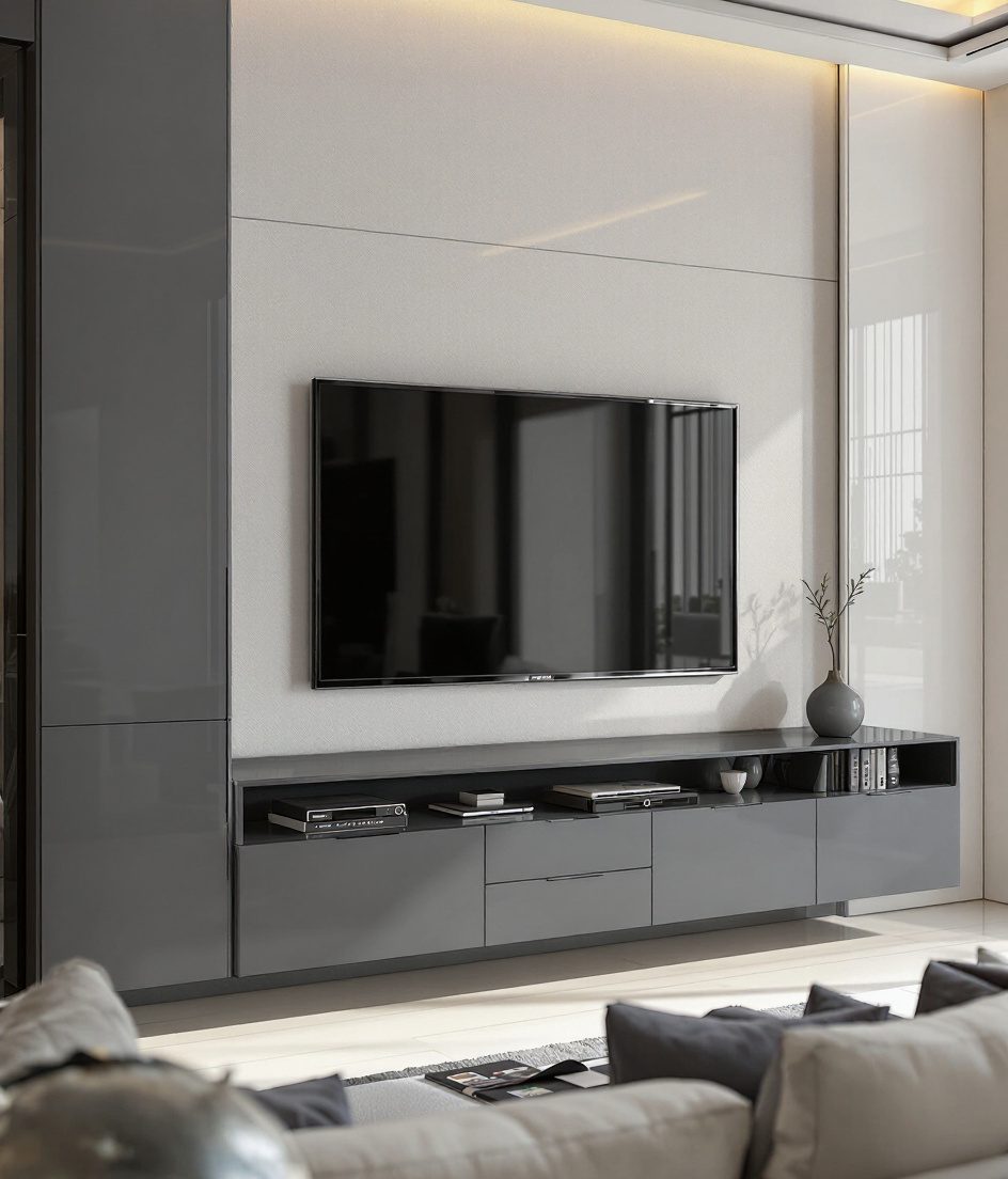 High-Gloss TV Unit — Charcoal Minimal