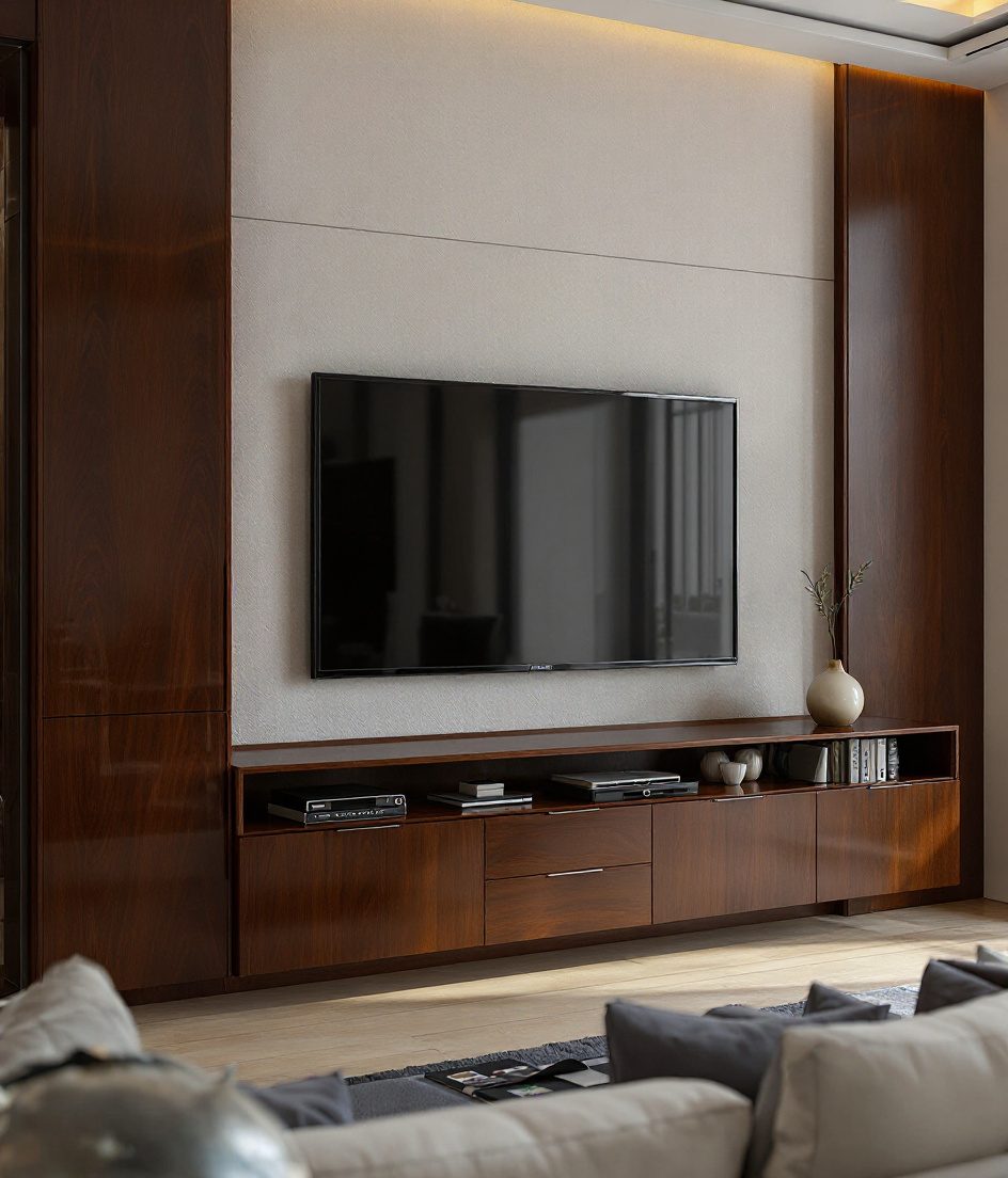 High-Gloss TV Unit — Walnut Classic