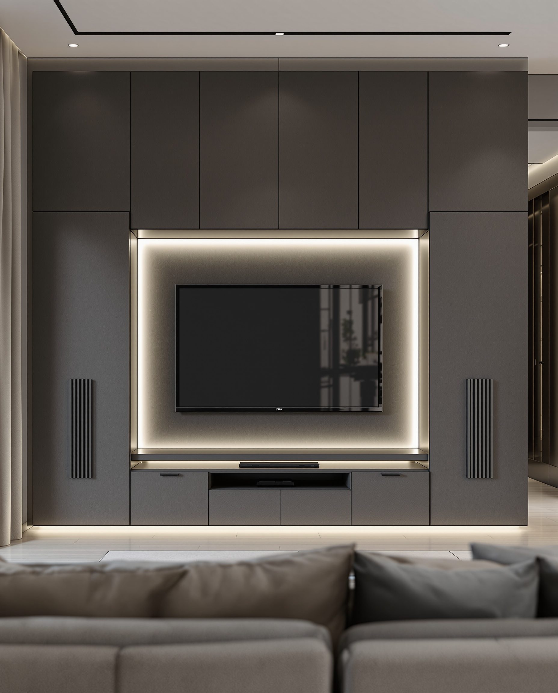 LED-Backlit TV Unit — Charcoal Minimal