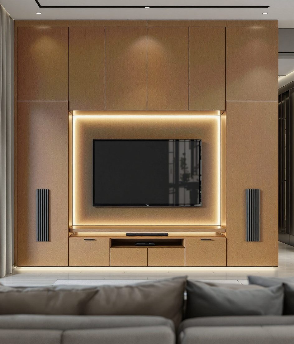 LED-Backlit TV Unit — Warm Oak