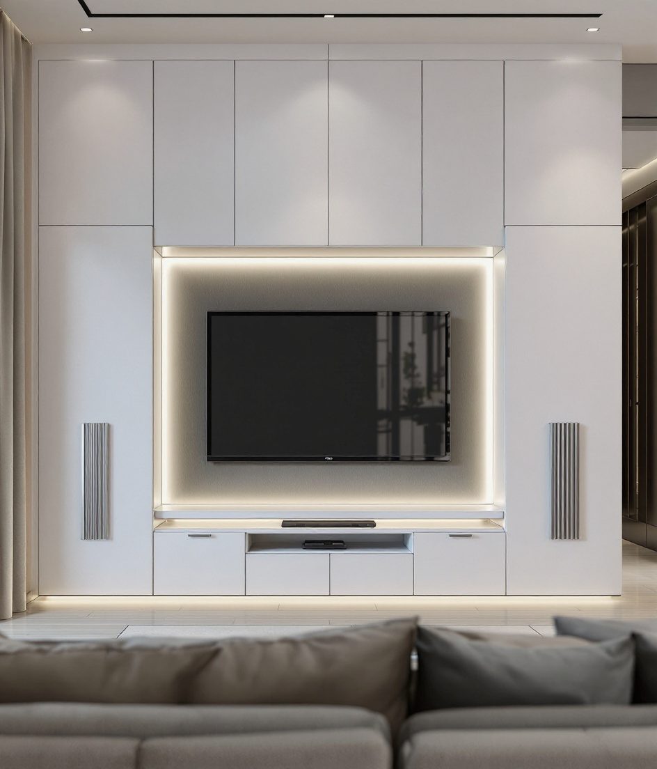 LED-Backlit TV Unit — White Modern