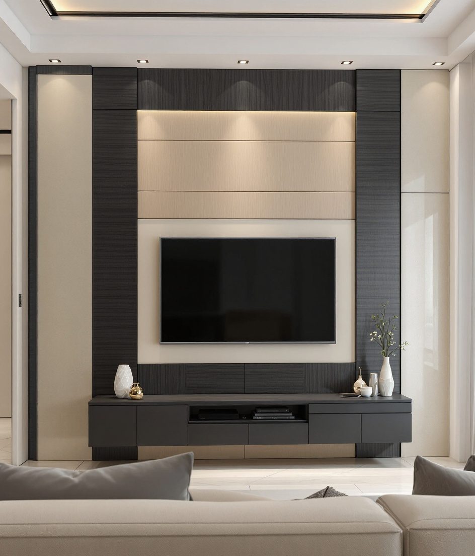 Luxury Feature Wall TV Unit — Charcoal Minimal
