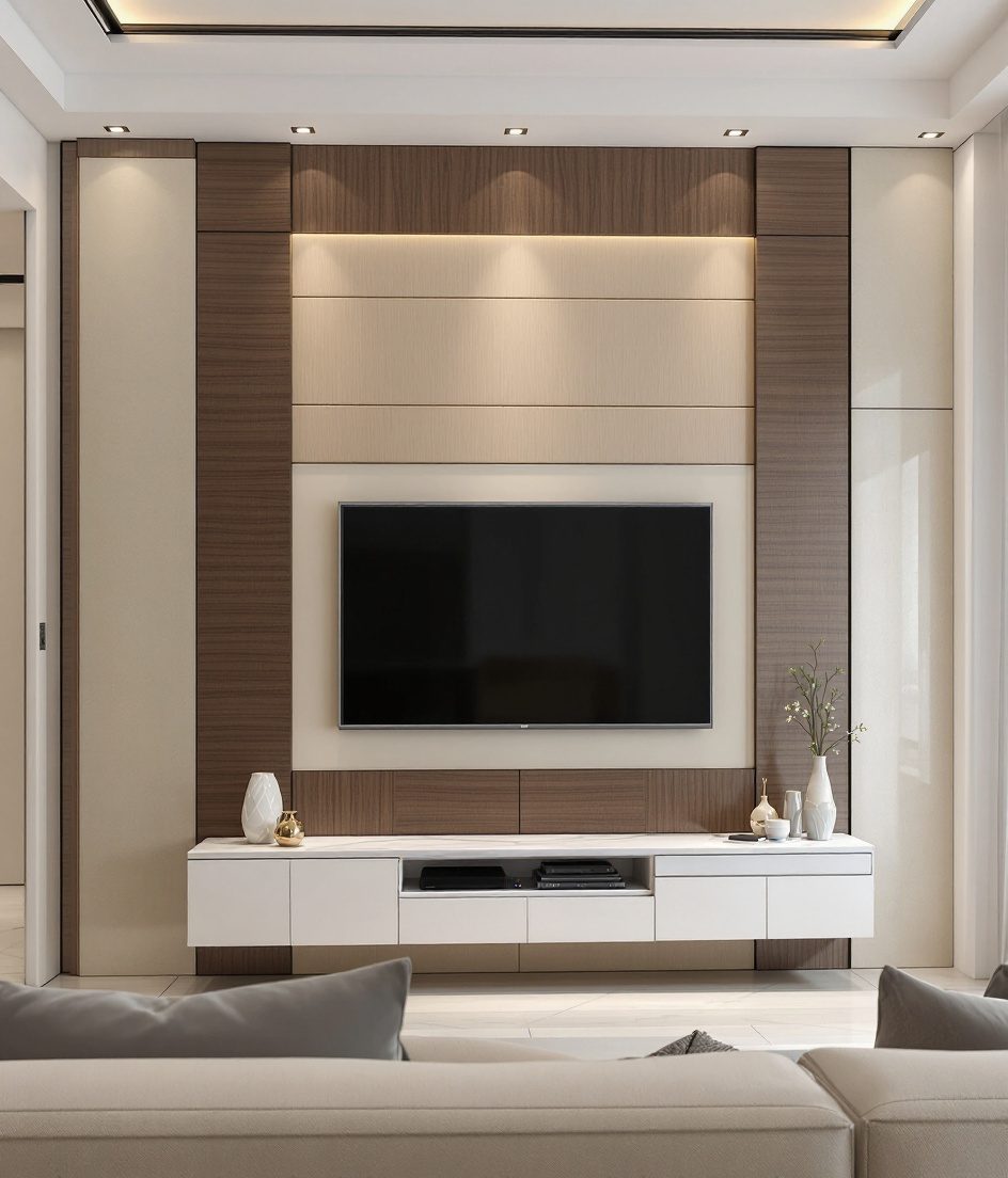 Luxury Feature Wall TV Unit — White Modern