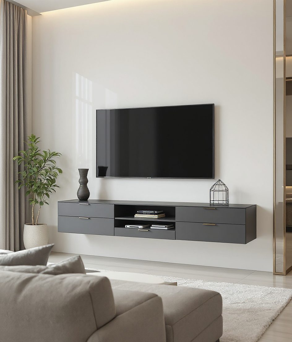 Minimalist Floating TV Console — Charcoal Minimal