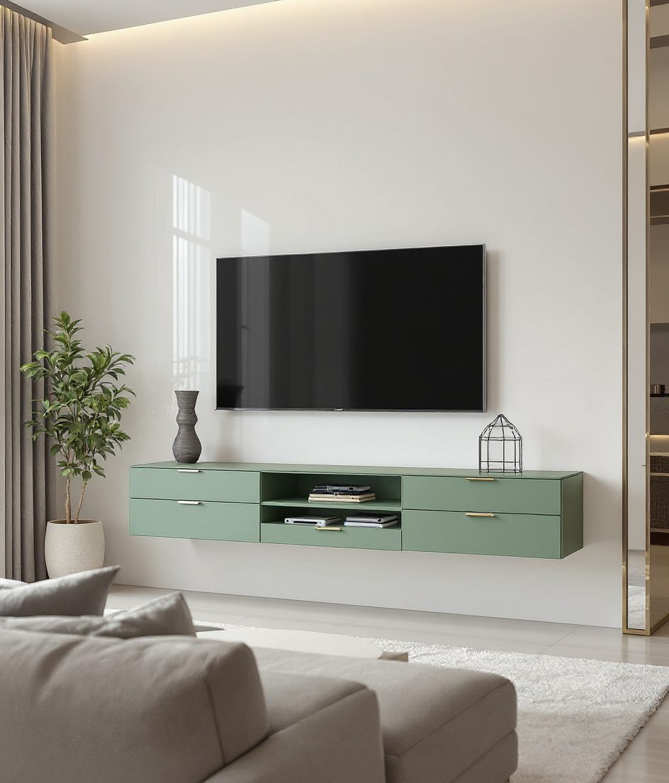 Minimalist Floating TV Console — Sage & Brass