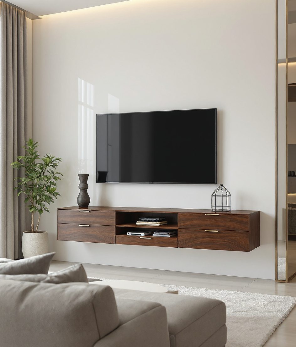 Minimalist Floating TV Console — Walnut Classic