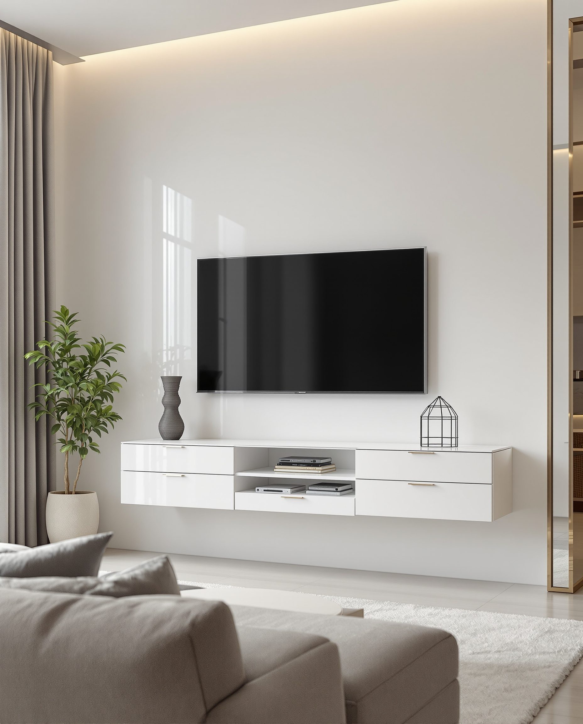Minimalist Floating TV Console — White Modern