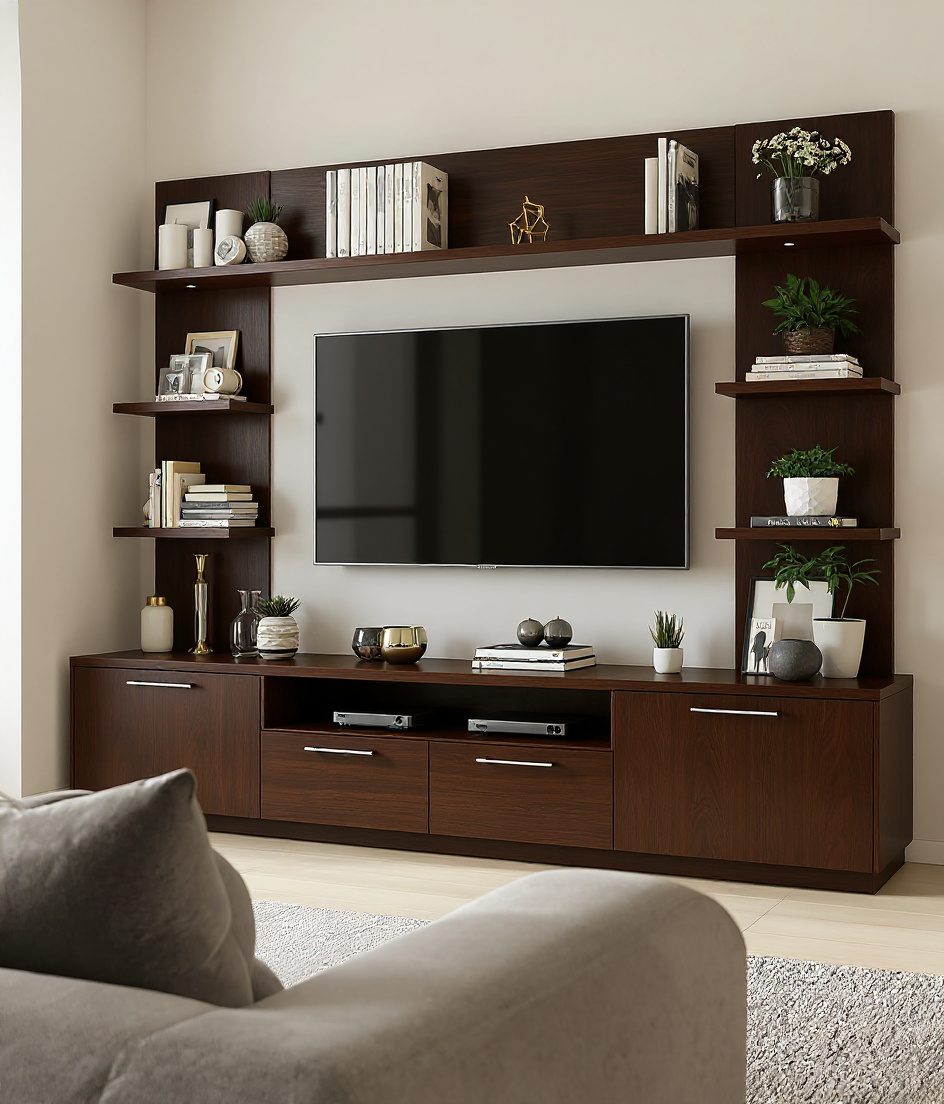 Open-Shelf TV Unit — Walnut Classic