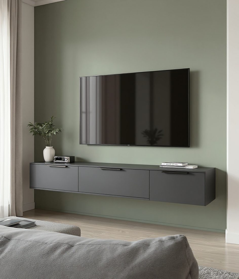 Sage-Green TV Unit — Charcoal Minimal