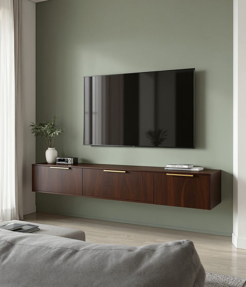 Sage-Green TV Unit — Walnut Classic