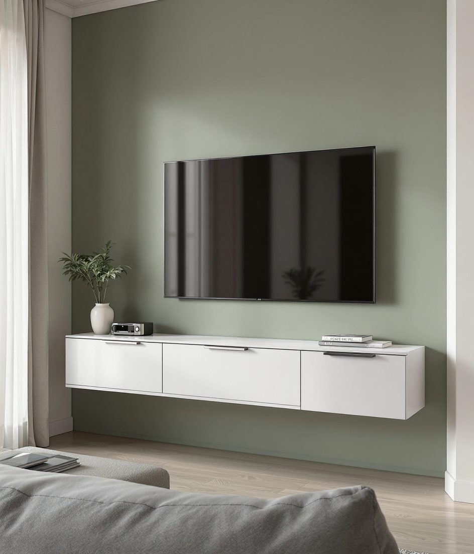 Sage-Green TV Unit — White Modern
