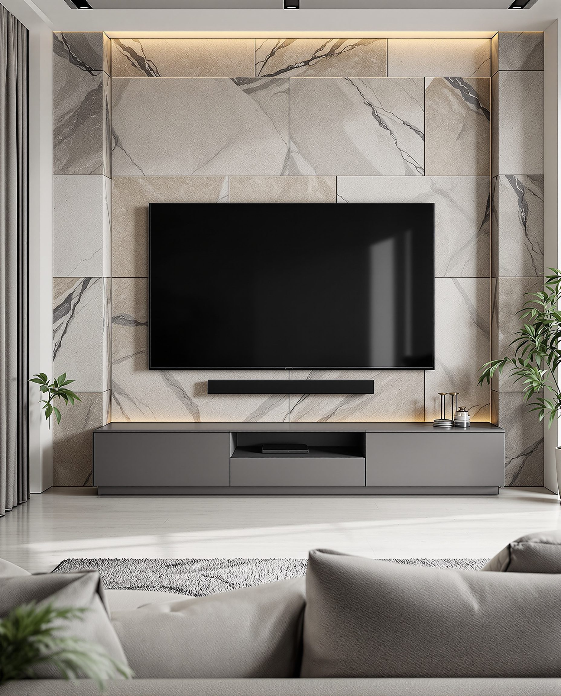 Stone-Clad TV Unit — Charcoal Minimal