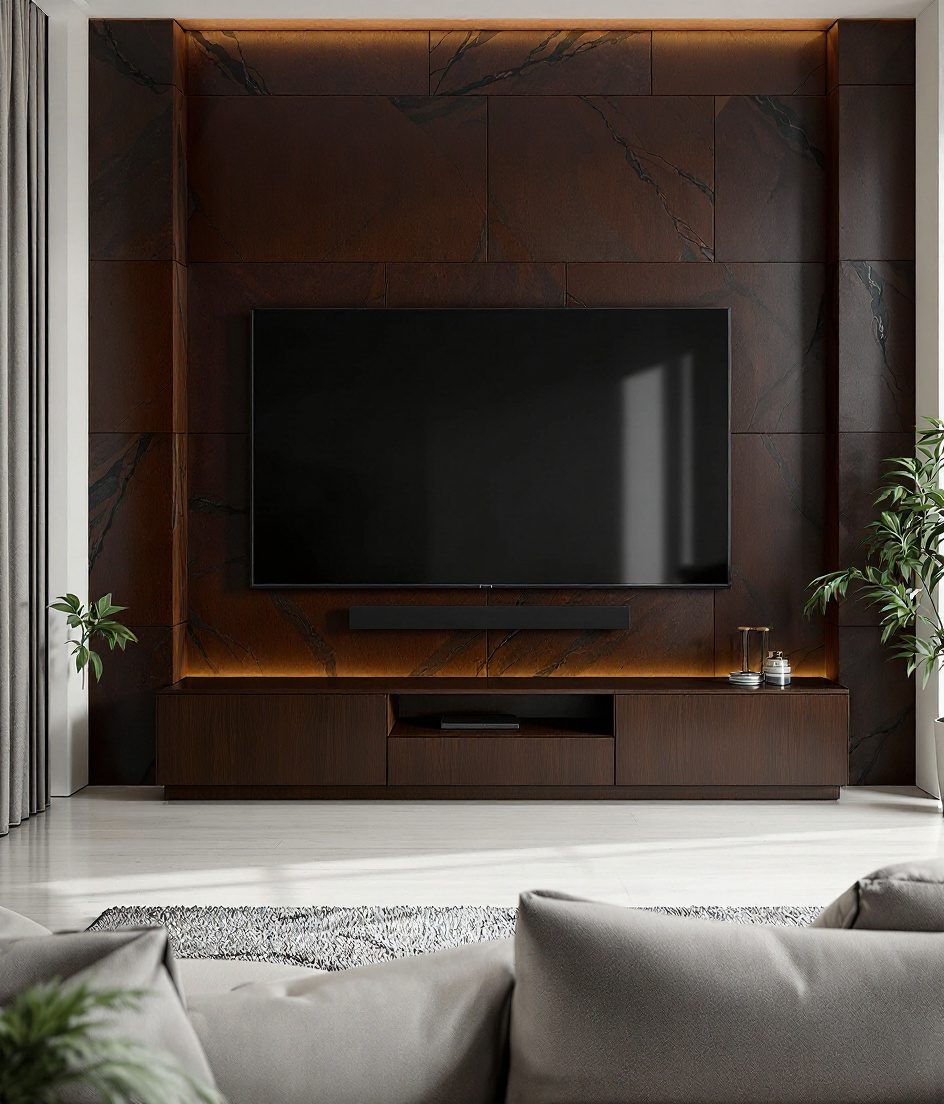 Stone-Clad TV Unit — Walnut Classic