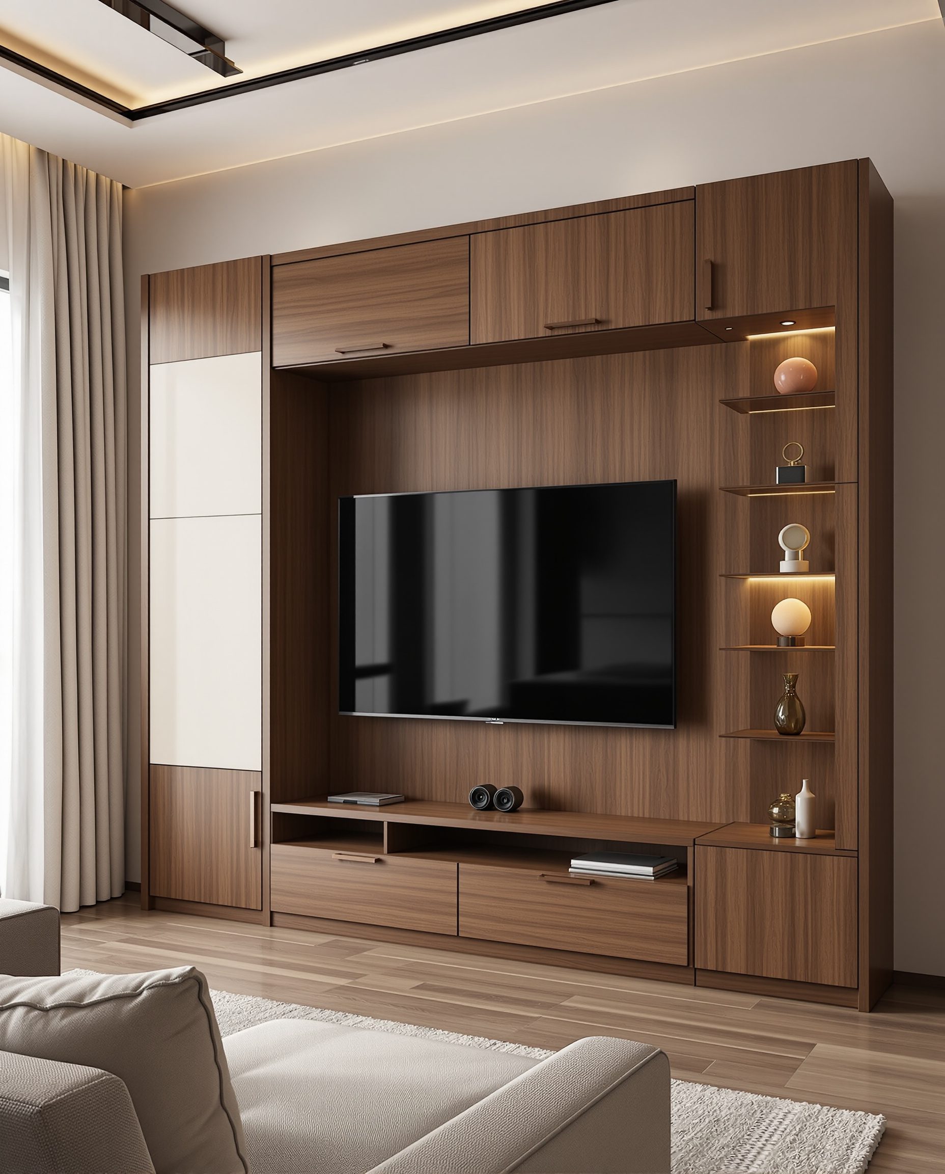 TV Unit As Room Divider — Walnut Classic
