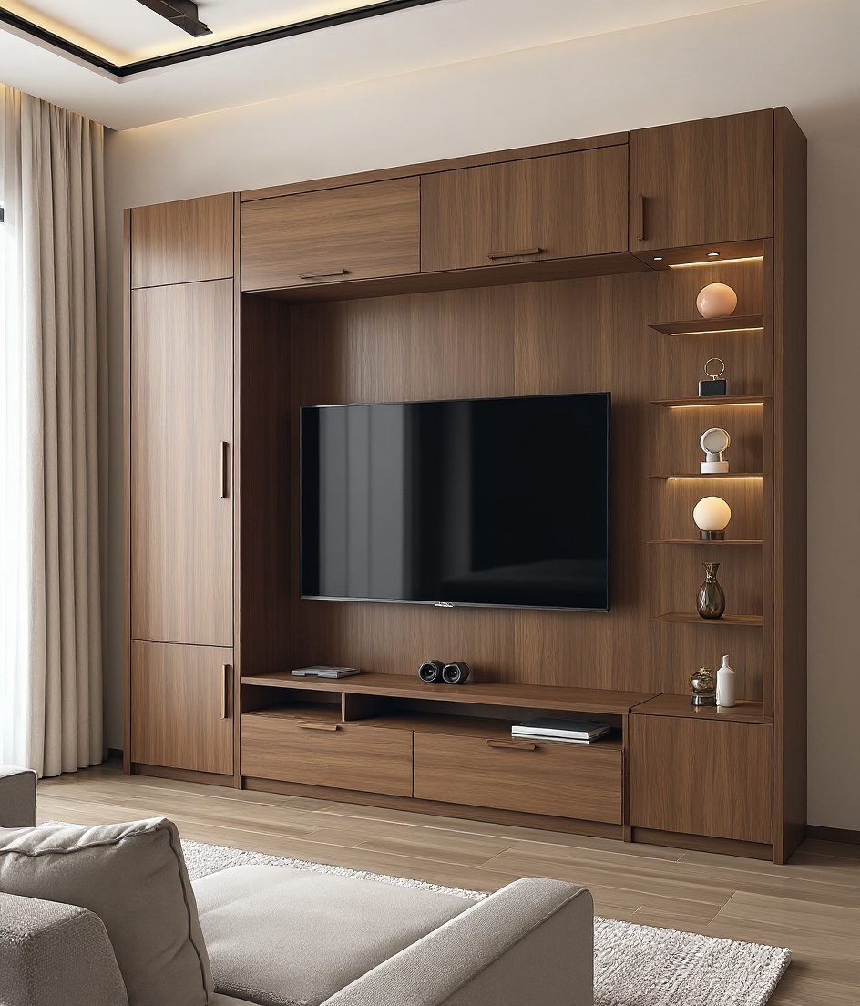 TV Unit As Room Divider — Warm Oak