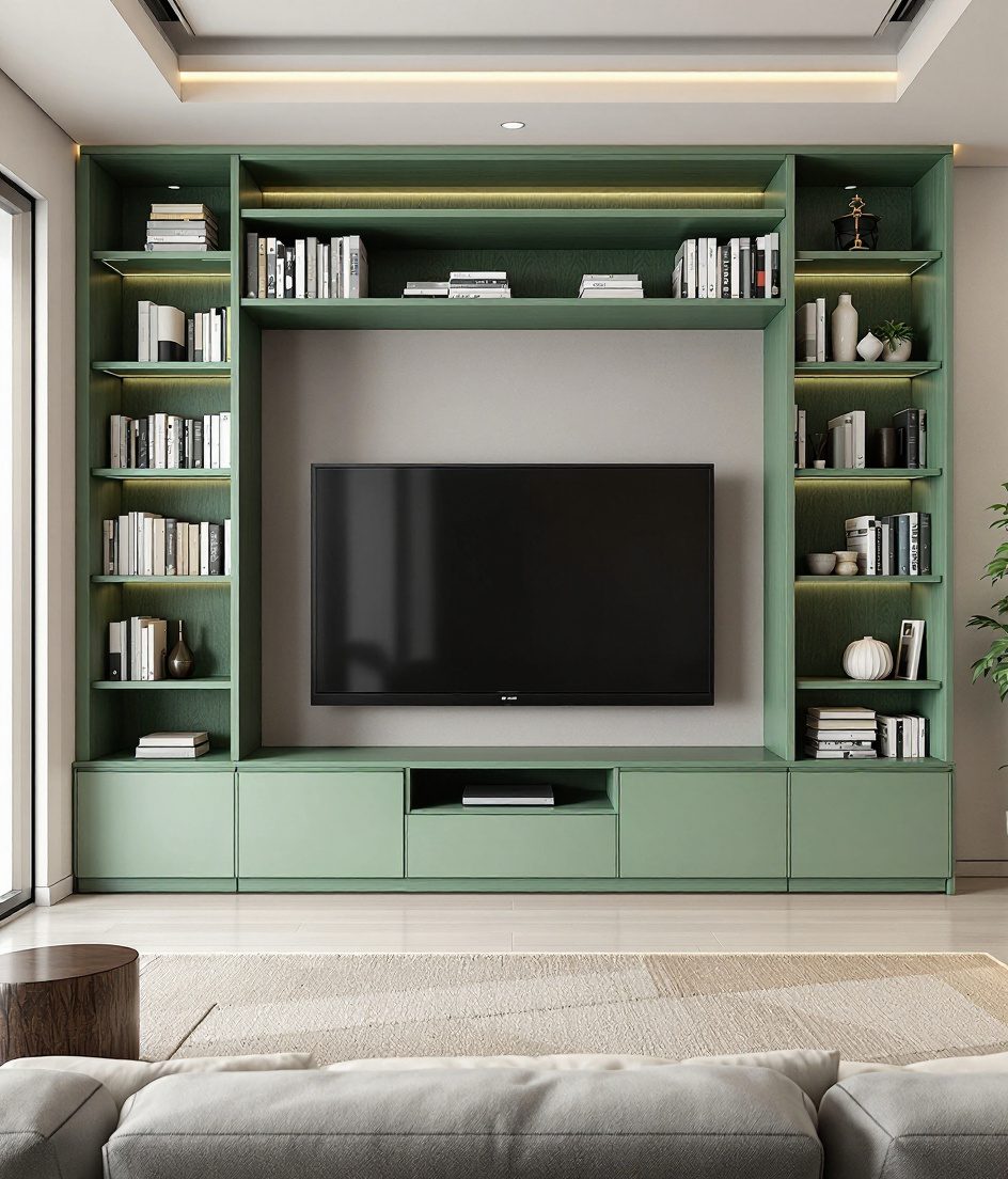 TV Unit With Bookshelf — Sage & Brass