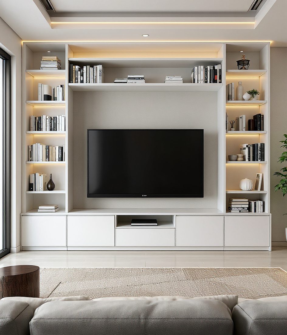 TV Unit With Bookshelf — White Modern