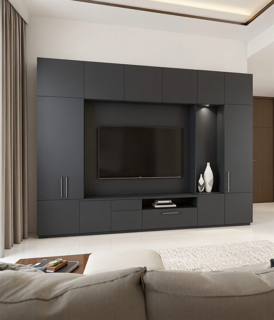 TV Unit With Display Niche — Charcoal Minimal