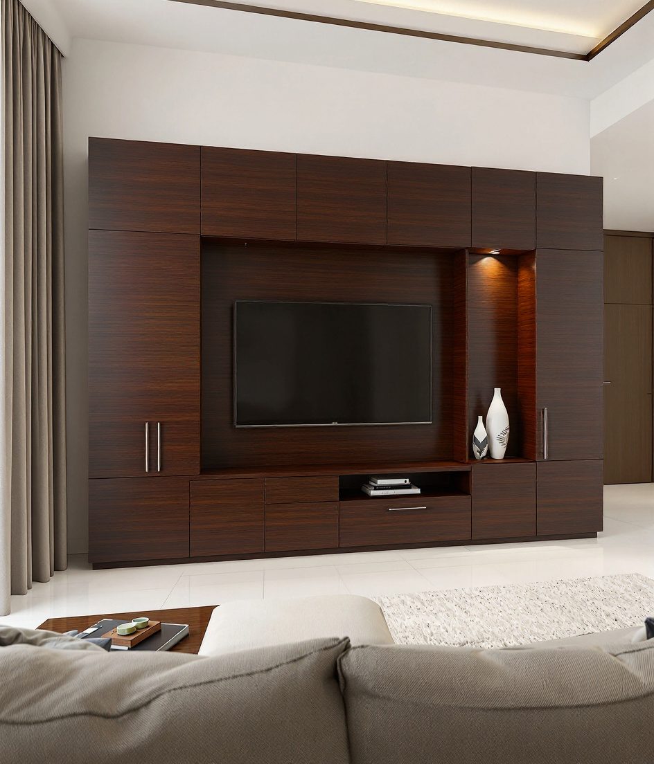 TV Unit With Display Niche — Walnut Classic