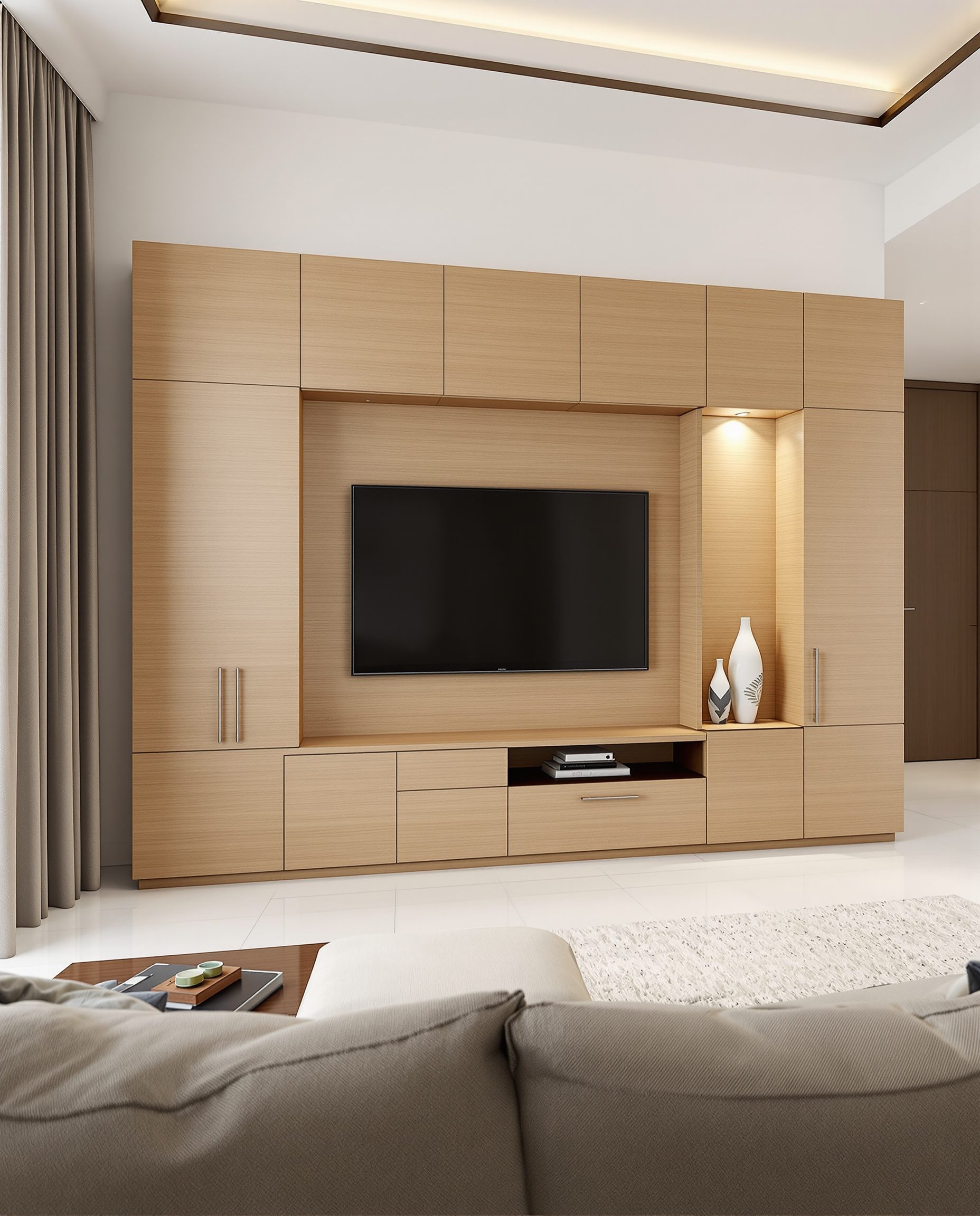 TV Unit With Display Niche — Warm Oak