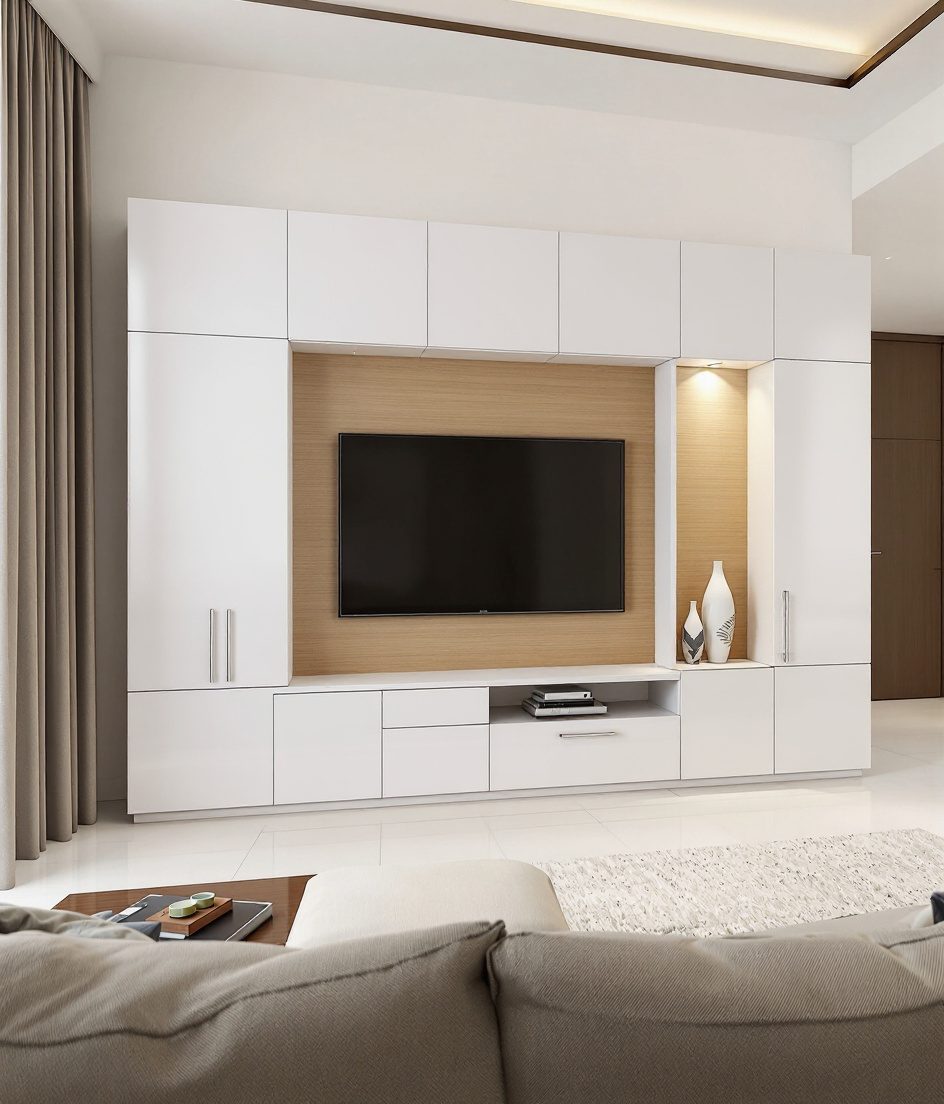 TV Unit With Display Niche — White Modern