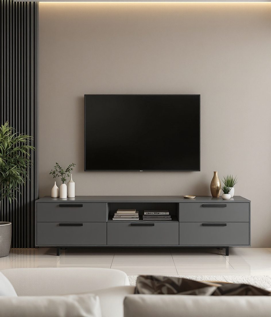 TV Unit With Drawer Console — Charcoal Minimal