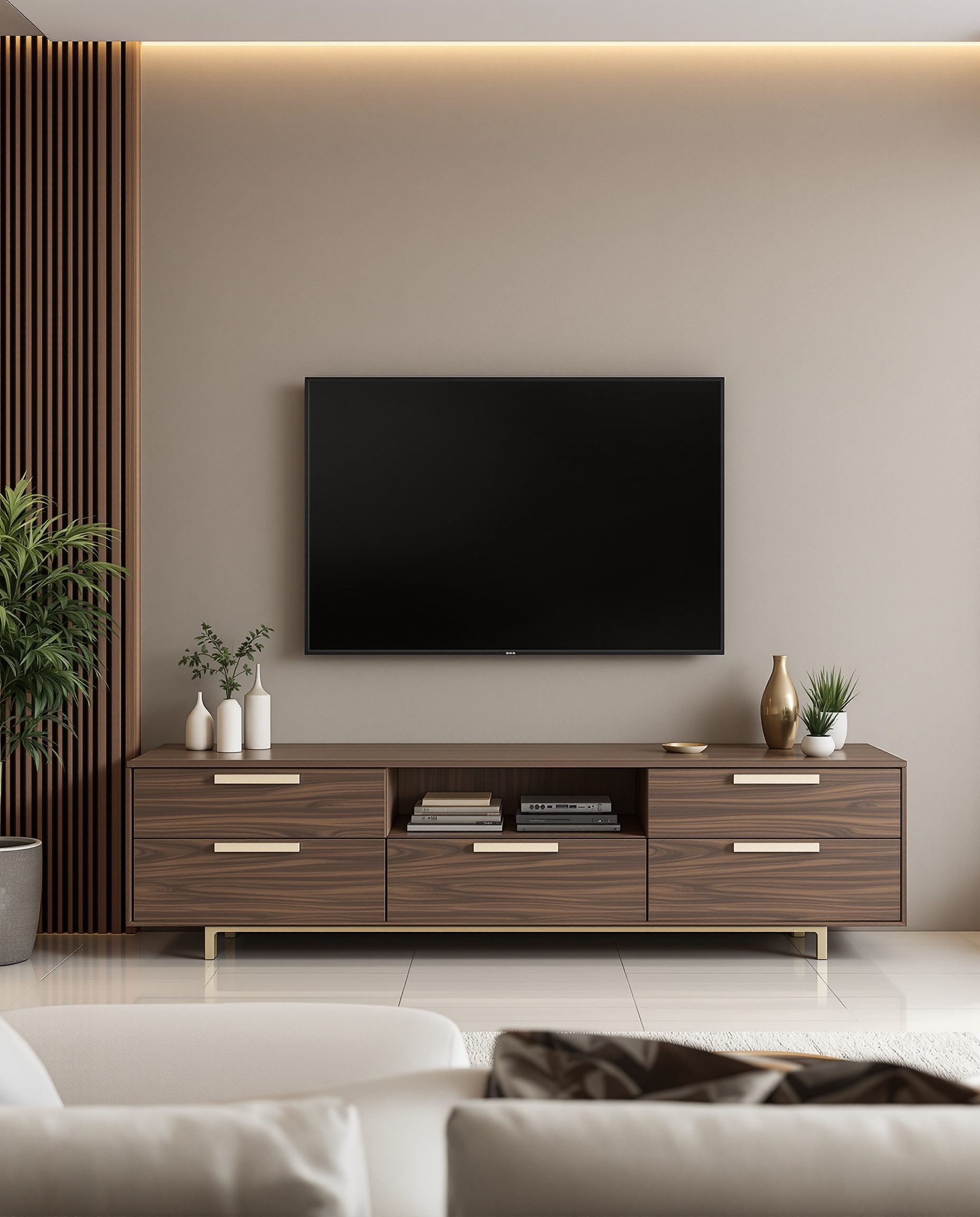 TV Unit With Drawer Console — Walnut Classic