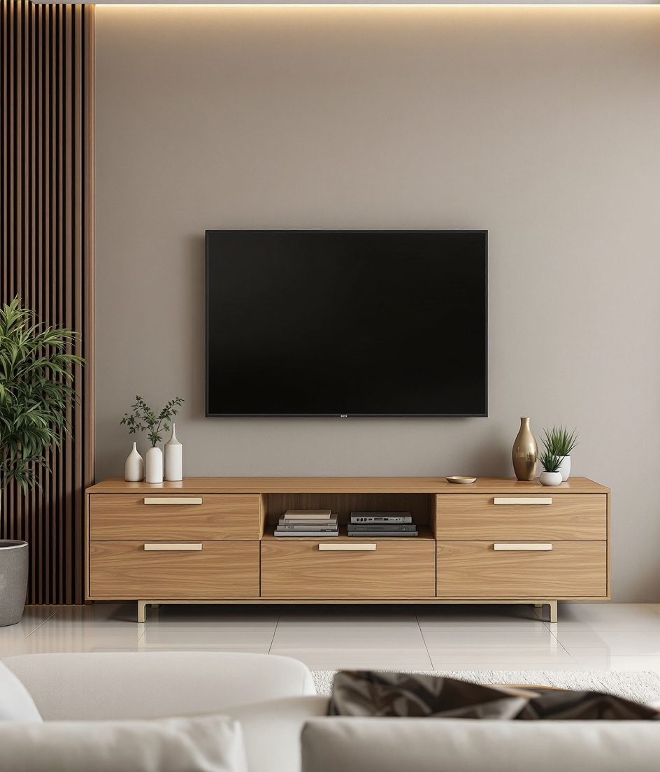 TV Unit With Drawer Console — Warm Oak