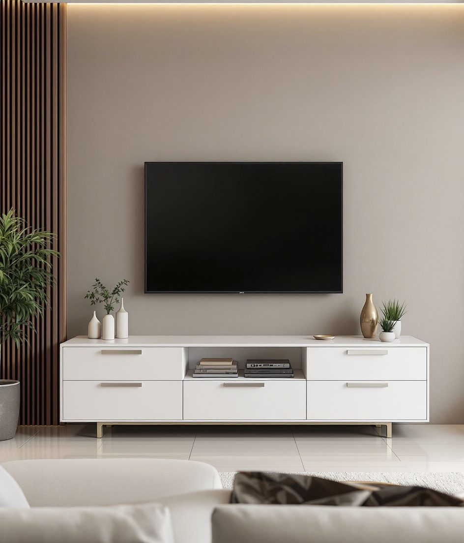 TV Unit With Drawer Console — White Modern