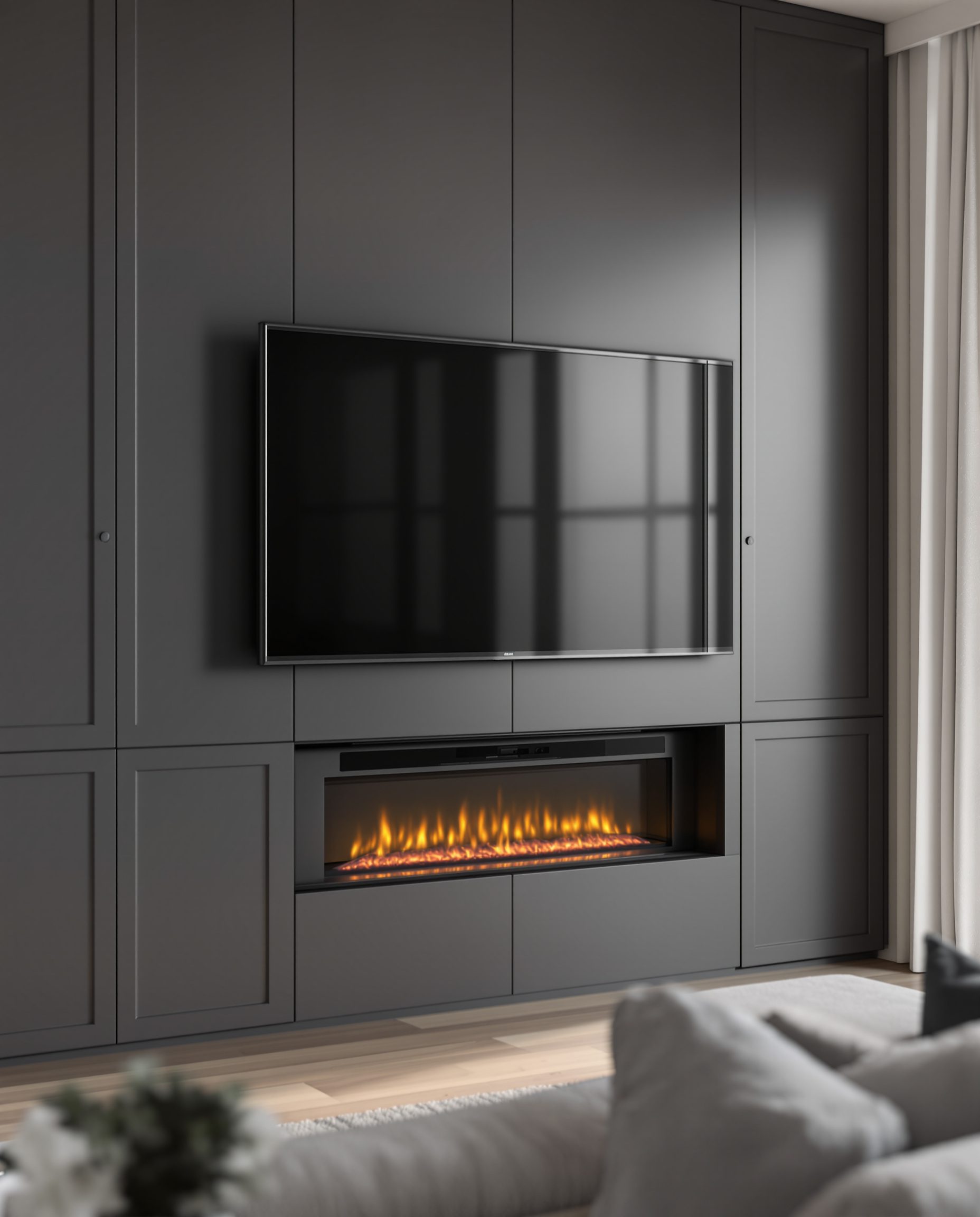 TV Unit With Electric Fireplace — Charcoal Minimal