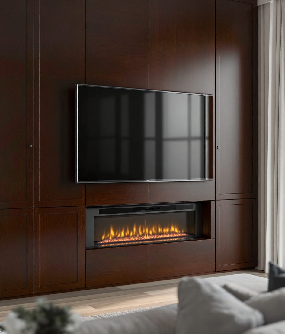 TV Unit With Electric Fireplace — Walnut Classic