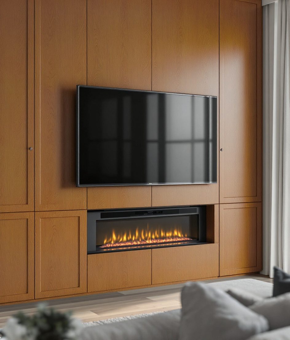 TV Unit With Electric Fireplace — Warm Oak